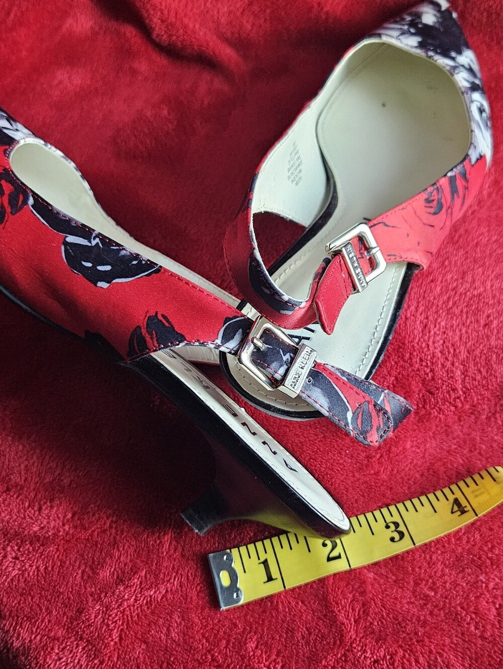 Anne Klein Expert Red Floral Pointed-Toe Kitten Heel Slingback Pumps - Size 10M - Picture 5 of 7